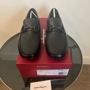 Salvatore Ferragamo Men's Embossed Black Loafers